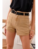 Women\'s short shorts with a belt, beige 018 - Online store - Boutique